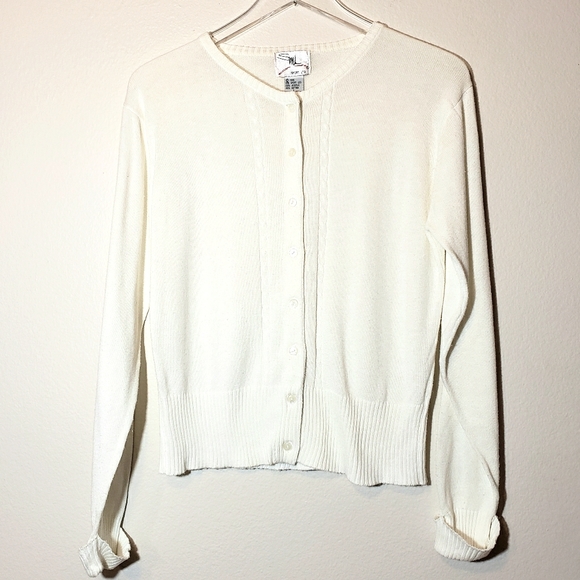 Cardigan Vintage Années 90 SML Sport - Blanc, Manches Longues, Taille L - Style Rétro